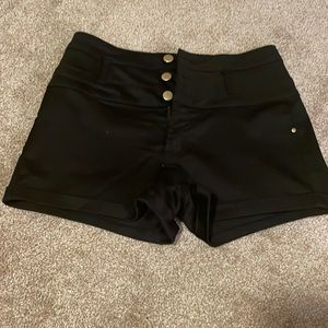 High waisted black denim shorts